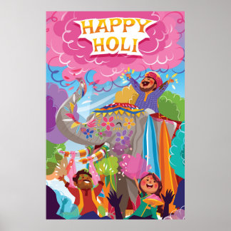 Póster Holi Hai pinta elefante en masa