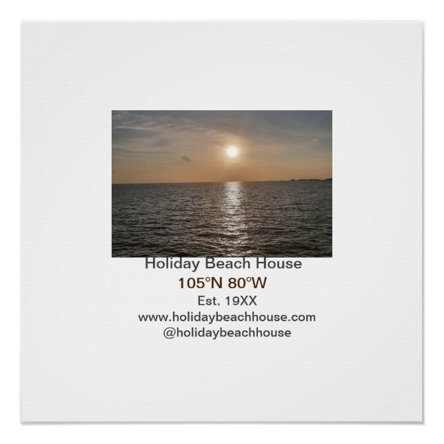 Póster Holiday beach ocean house longitude latitude est.  (Anverso)