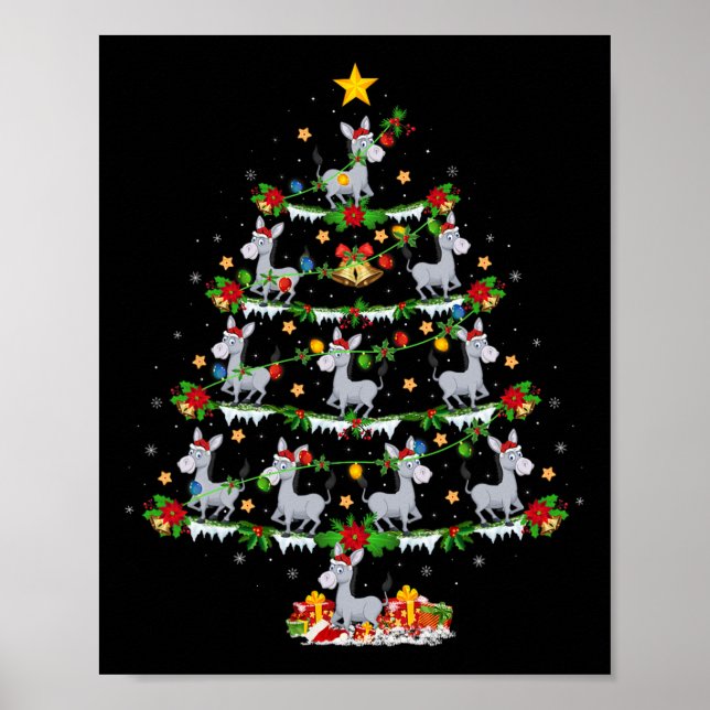 Póster Holiday Xmas Lighting Santa Donkey Christmas Tree  (Frente)