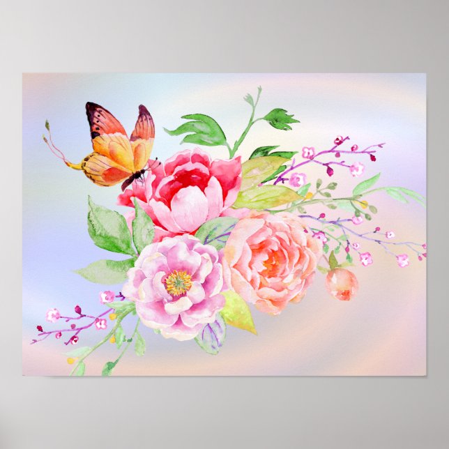 Póster holiES - Flores de manantial acuarela Bouquet 2 (Frente)