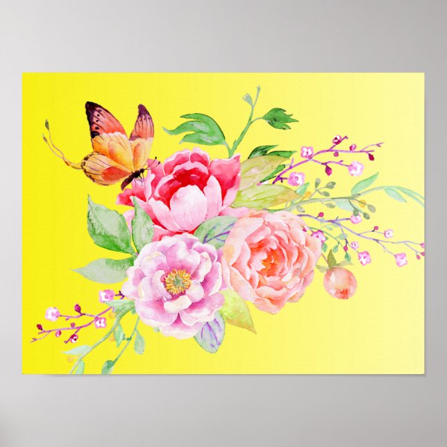 Póster holiES - Flores de primavera acuarela Bouquet 2 (Frente)