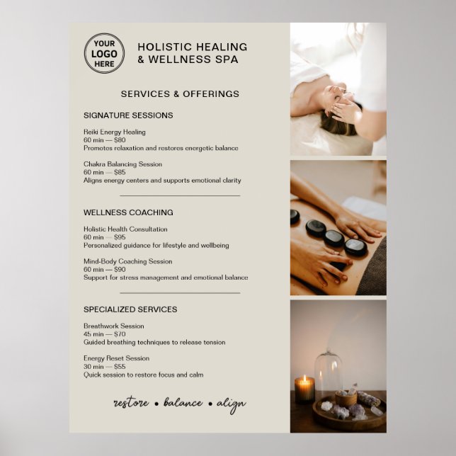 Póster Holistic Wellness Services Menu Neutral Beige (Frente)