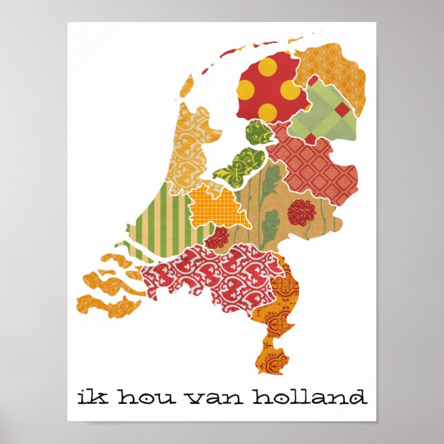 Póster Holland Province Map Bohemian Patchwork Style (Frente)