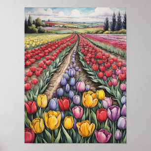 Póster Holland Tulips Field Tulip Art