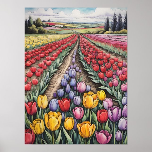 Póster Holland Tulips Field Tulip Art (Frente)