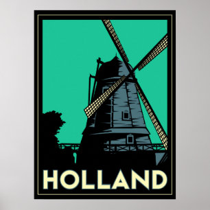 Póster holland windmill europe art deco retro poster