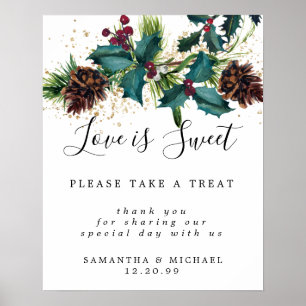 Póster Holly Berry Love es un dulce Boda Rótulo bar de po