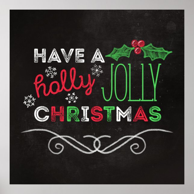 Póster Holly Jolly Navidades Rustic Chalkboard (Frente)