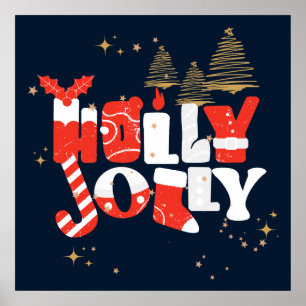 Póster Holly Jolly Red White Gold Navidades Winter