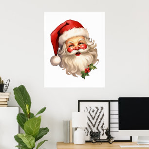 Póster Holly Jolly Santa Claus Navidades de estilo retro