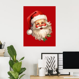Póster Holly Jolly Santa Claus Navidades de estilo retro