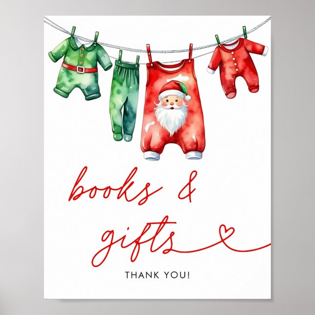 Póster Holly Navidades Santa Baby Shower Libros y regalos (Frente)