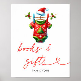 Póster Holly Navidades Santa Baby Shower Libros y regalos