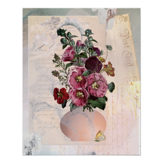 Póster Hollyhock vintage en el collage de letras (Anverso)