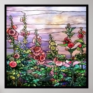 Póster Hollyhocks Vintage Floral Tiffany Vidrio