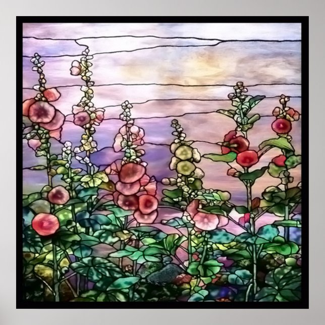 Póster Hollyhocks Vintage Floral Tiffany Vidrio (Frente)