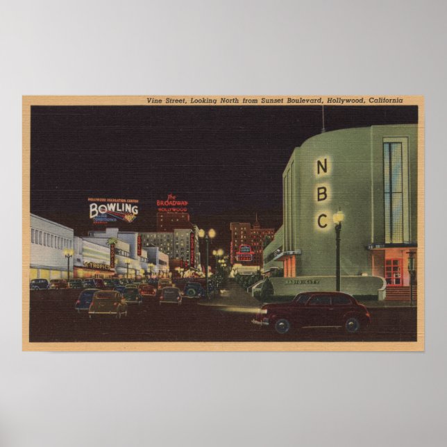 Póster Hollywood, CA - Vine Street desde Sunset (Frente)