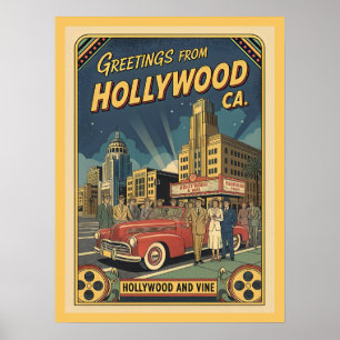 Póster Hollywood y Vine Vista de los años 40 Estilo Vinta