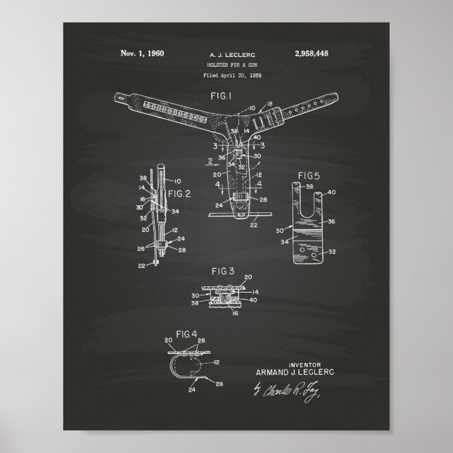 Póster Holster For A Gun 1960 Patent Art - Blueprint (Frente)