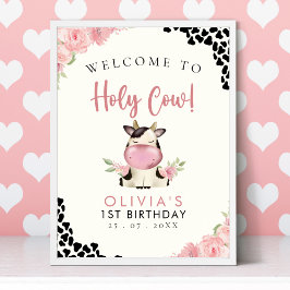 Póster Holy cow! - Cute 1st Birthday Girl with Cow Theme