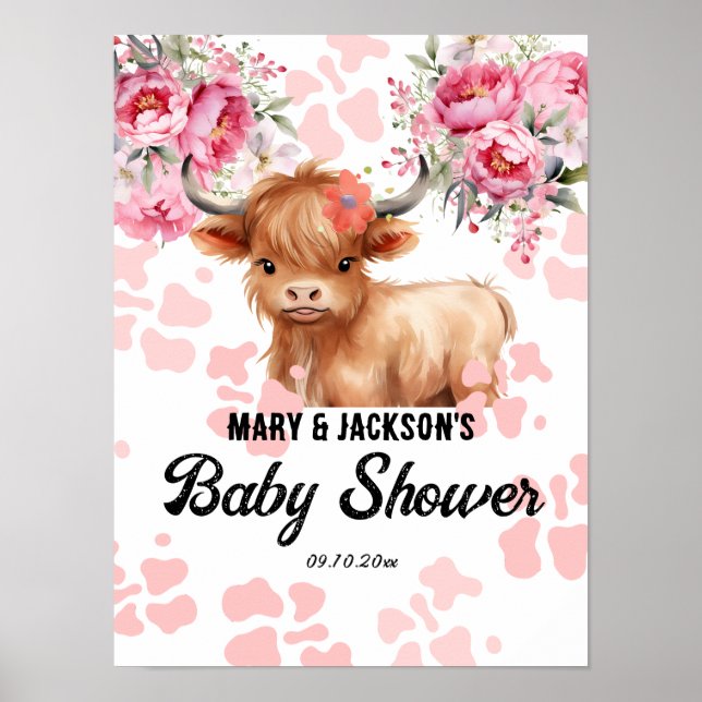 Póster Holy Cow Floral Baby Shower (Frente)