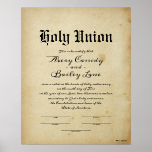 Póster "Holy Matrimony" Antique Wedding Certificate