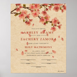 Póster "Holy Matrimony" Fall Floral Wedding Certificate