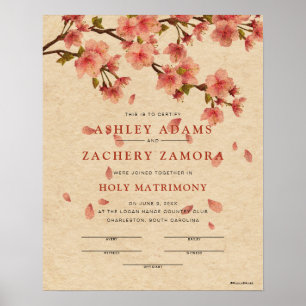 Póster "Holy Matrimony" Fall Floral Wedding Certificate