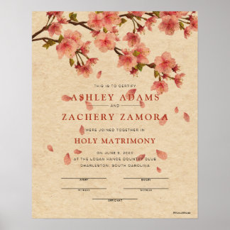 Póster "Holy Matrimony" Fall Floral Wedding Certificate