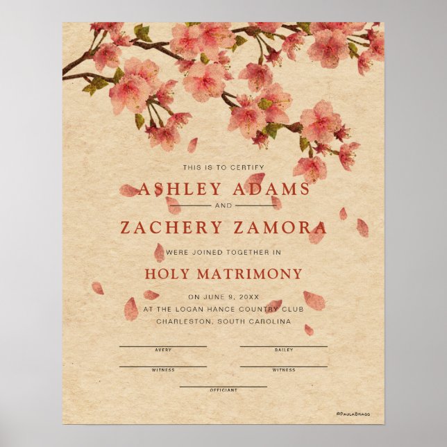 Póster "Holy Matrimony" Fall Floral Wedding Certificate (Frente)