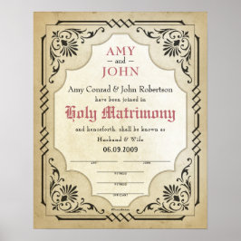 Póster Holy Matrimony Husband Wife Wedding Certificate