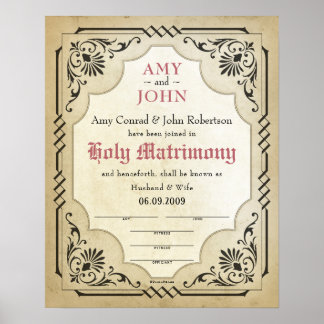 Póster Holy Matrimony Husband Wife Wedding Certificate