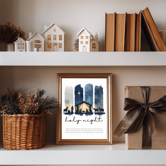 Póster Holy Night Watercolor Nativity Christian Christmas (Subido por el creador)