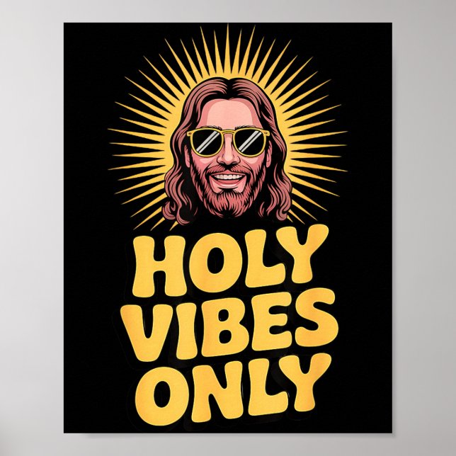 Póster Holy Vibes Only Funny Jesus Religious Christian Fa (Frente)