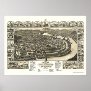 Póster Holyoke, mapa panorámico de las MAMÁES - 1881