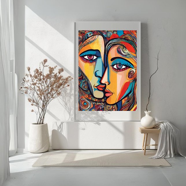 Póster Hombre abstracto colorido mujer Guay Poster (Colorful Abstract Man Woman Cool Face Poster)