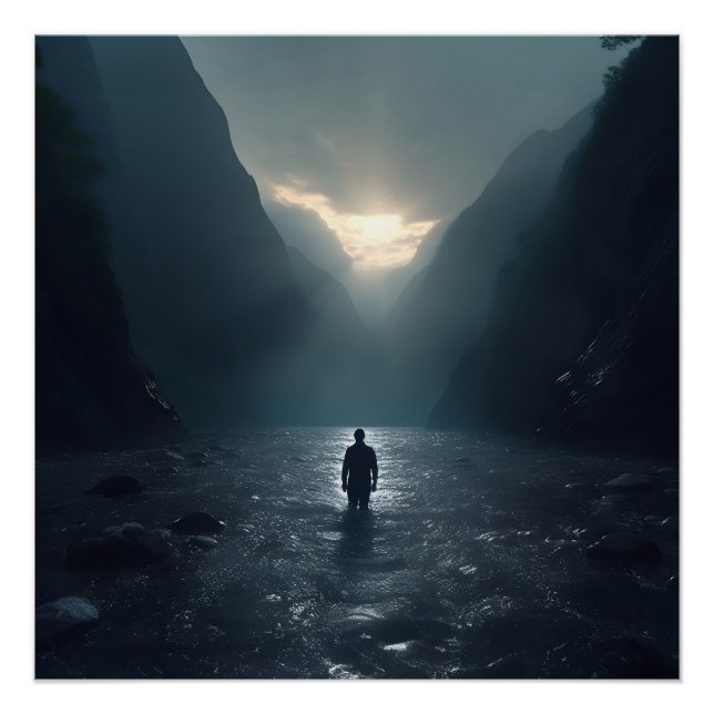 Póster Hombre al amanecer en asombroso Majestuoso Valle d (Anverso)