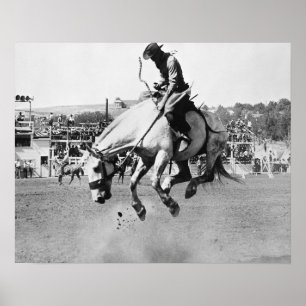 Póster Hombre cabalgando caballo balancín en rodeo