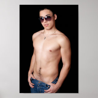 Póster Hombre Caliente En Jeans Gafas De Sol Sexy Músculo