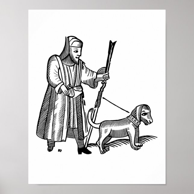 Póster Hombre caminando por su perro (Frente)
