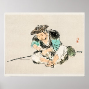 Póster Hombre con barra de pesca de Kōno Bairei