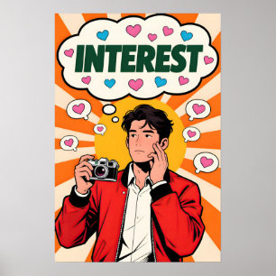 Póster Hombre con cámara Pop Art