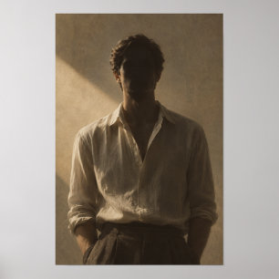 Póster Hombre con camisa blanca con sombra dramática figu