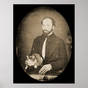 Póster Hombre con daguerrotipo de gato 1854