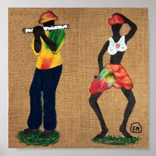 Póster Hombre con flauta y bailarín