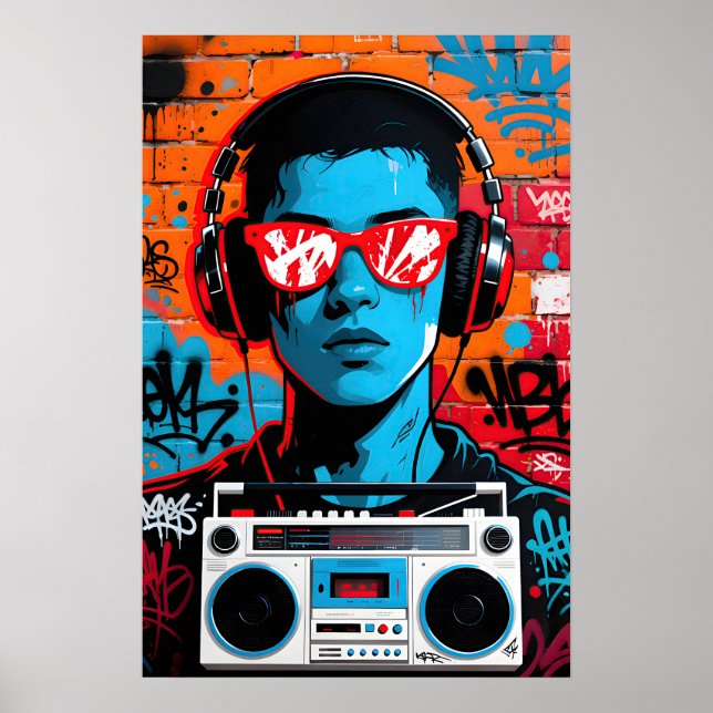 Póster Hombre con gafas de sol rojas Pop Art (Frente)