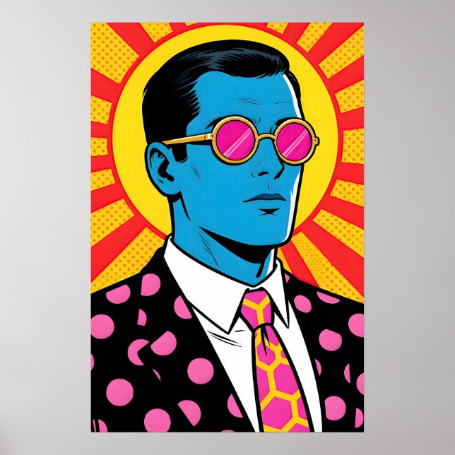 Póster Hombre con gafas de sol rosas Pop Art (Frente)