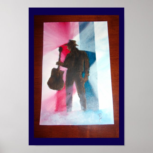 Póster Hombre Con Poster De Guitarra (Frente)