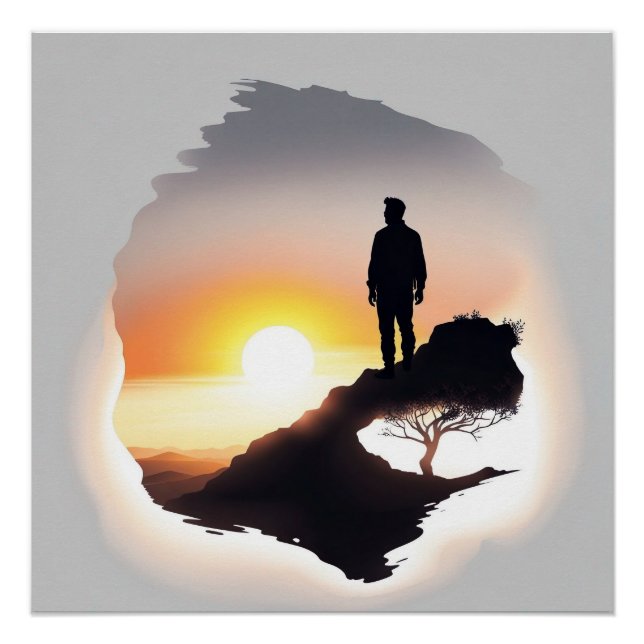 Póster Hombre contemplando el amanecer (Anverso)