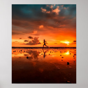 Póster Hombre corriendo en la playa al atardecer